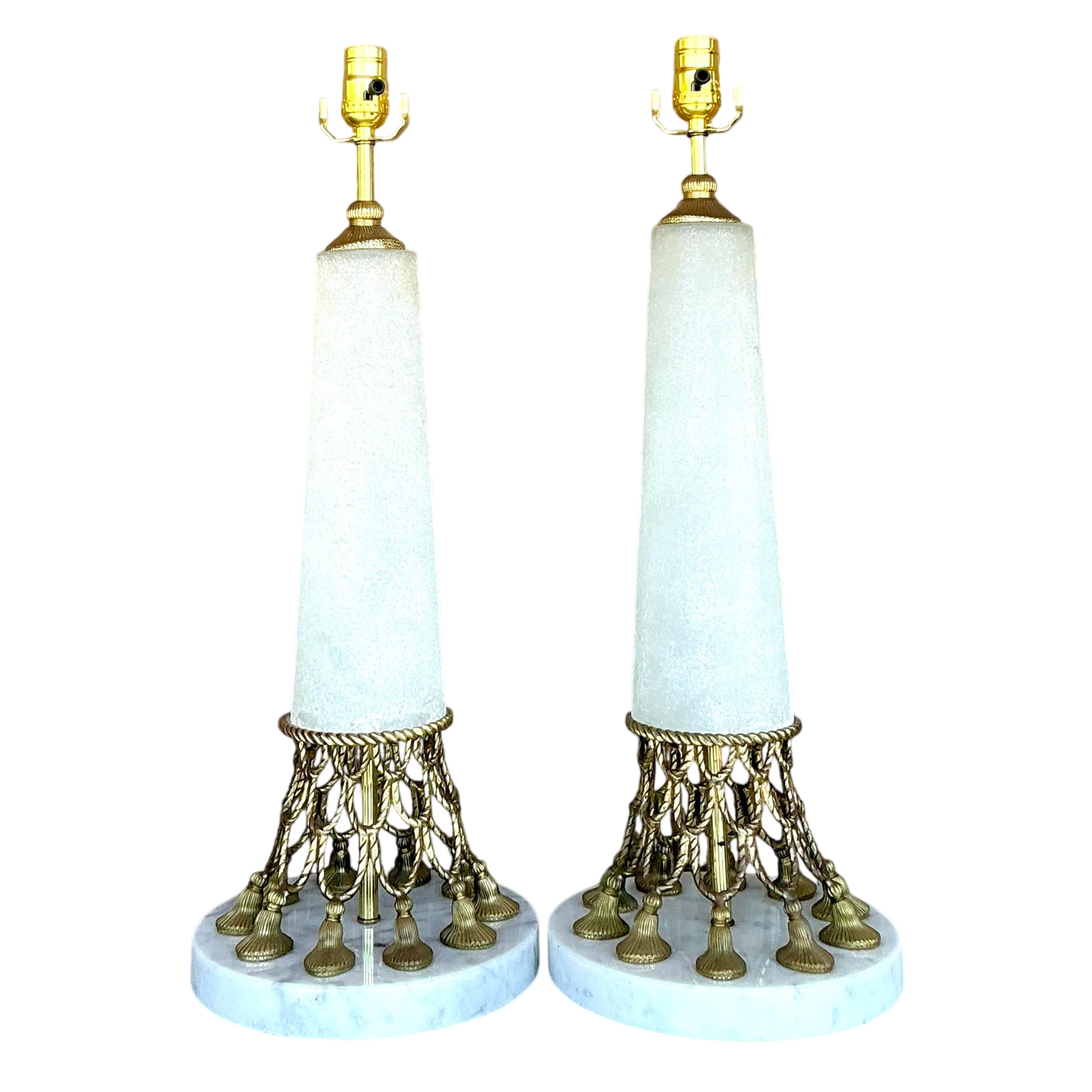 Vintage Regency Brass Swag and Tassle Lamps - A Pair - Detail view