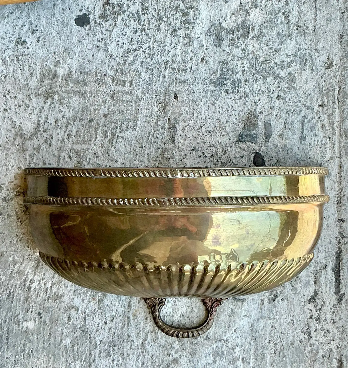 Vintage Regency Brass Wall Pocket - Side view