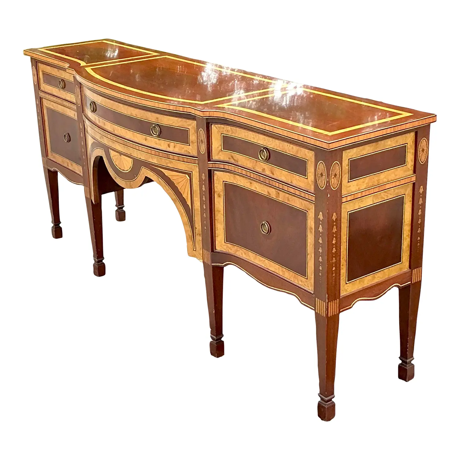 Vintage Regency Burl Inlay Sheridan Sideboard