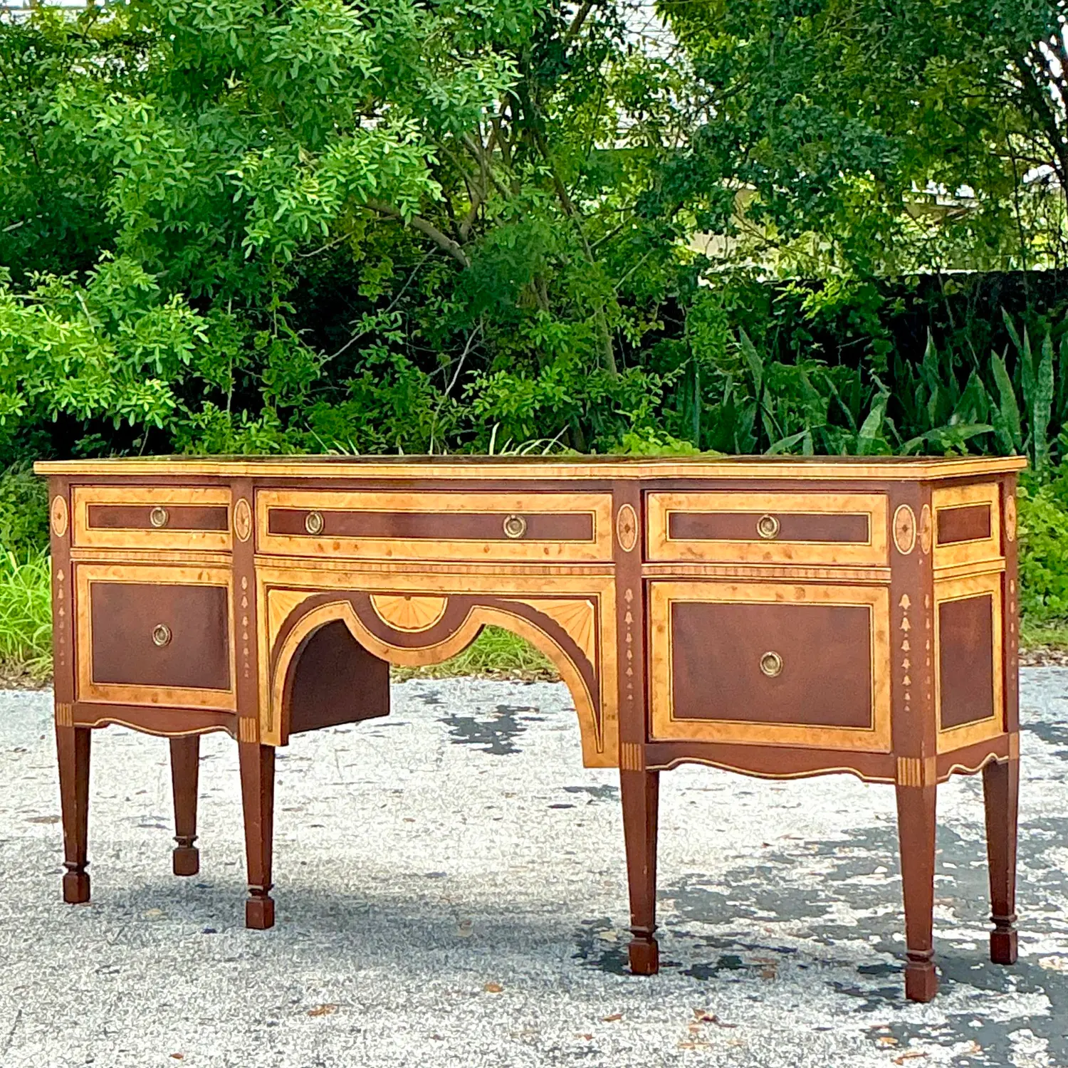 Vintage Regency Burl Inlay Sheridan Sideboard - Detail view