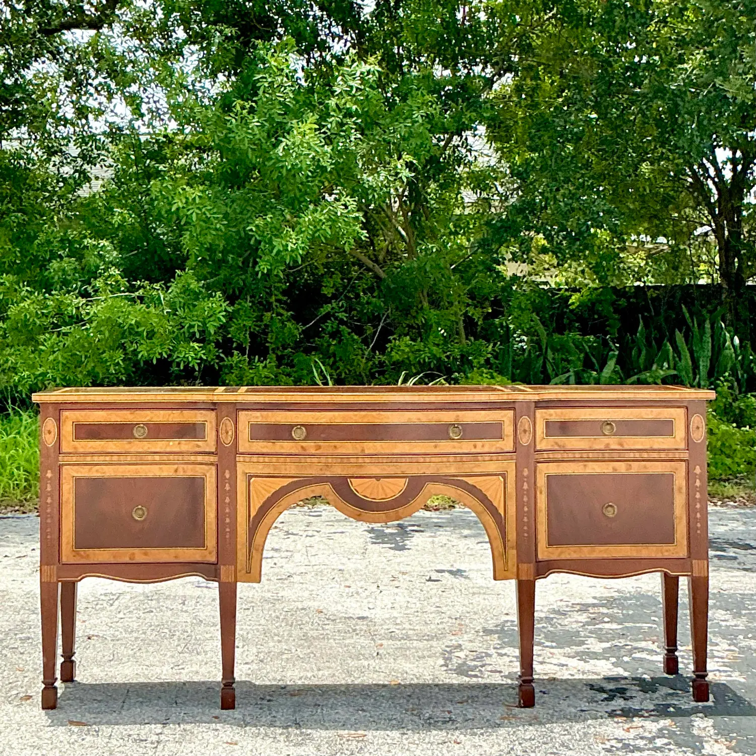 Vintage Regency Burl Inlay Sheridan Sideboard - Side view