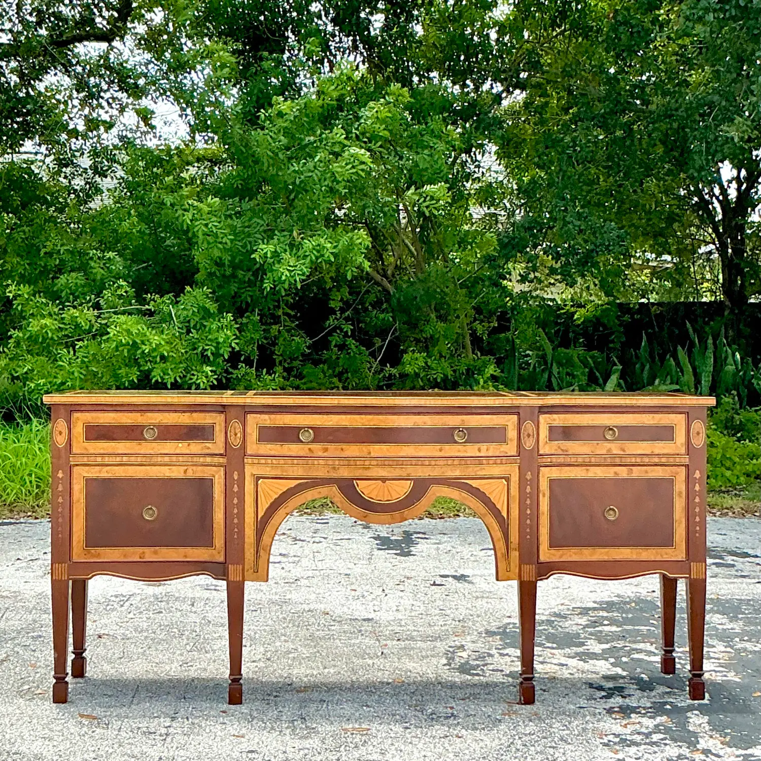 Vintage Regency Burl Inlay Sheridan Sideboard - Top view