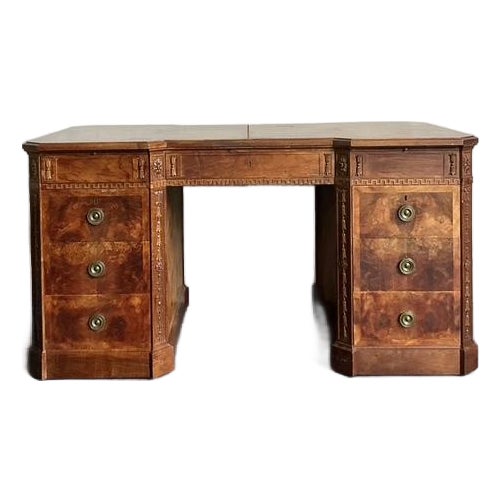 Vintage Regency Burl Wood Fretwork Desk - Detail view