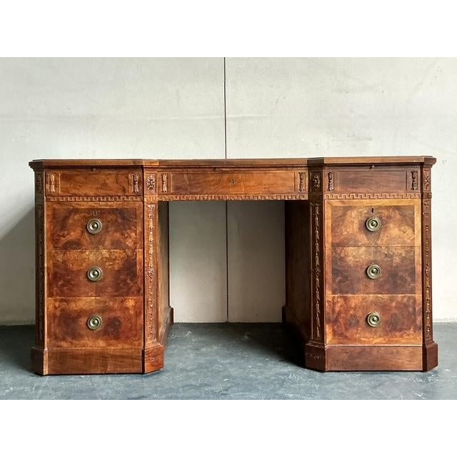 Vintage Regency Burl Wood Fretwork Desk - Top view