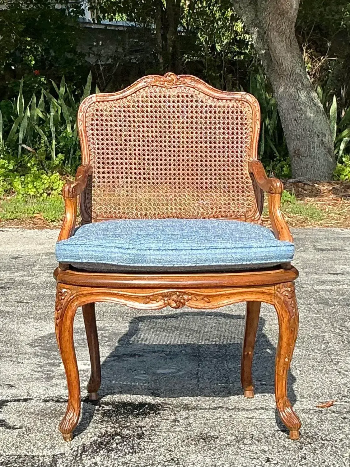 Vintage Regency Cane Fauteuil Chair - Top view