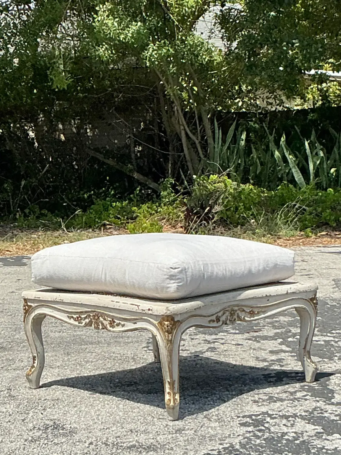 Vintage Regency Cane Ottoman - Top view