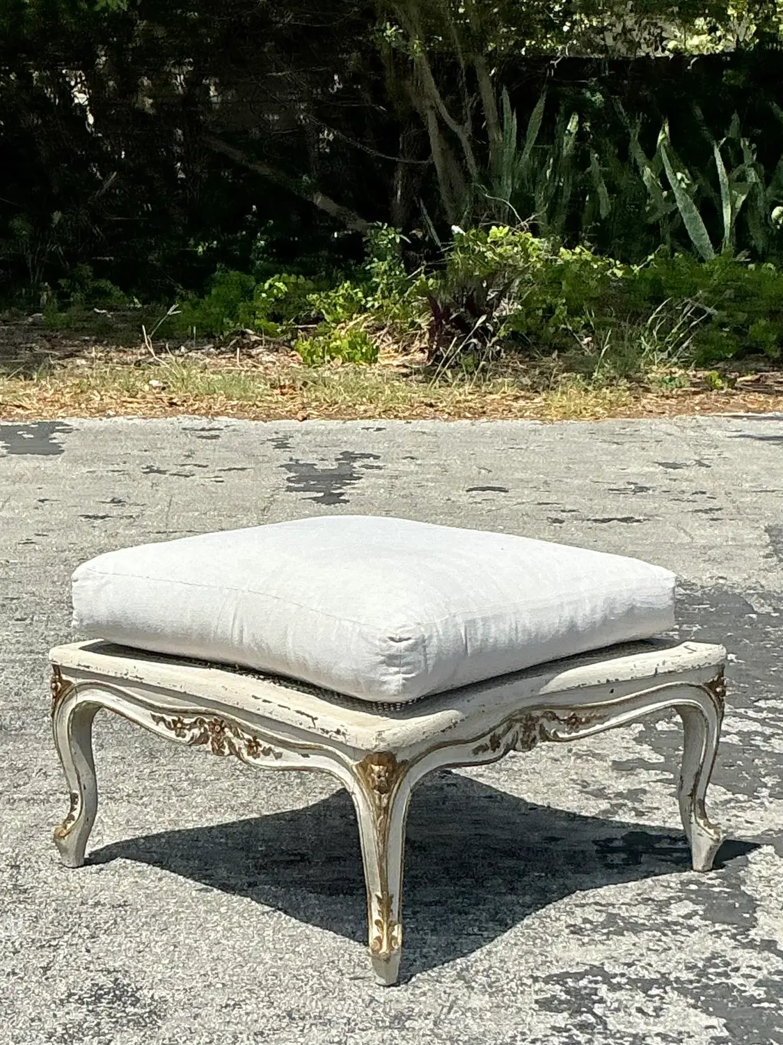 Vintage Regency Cane Ottoman - Side view