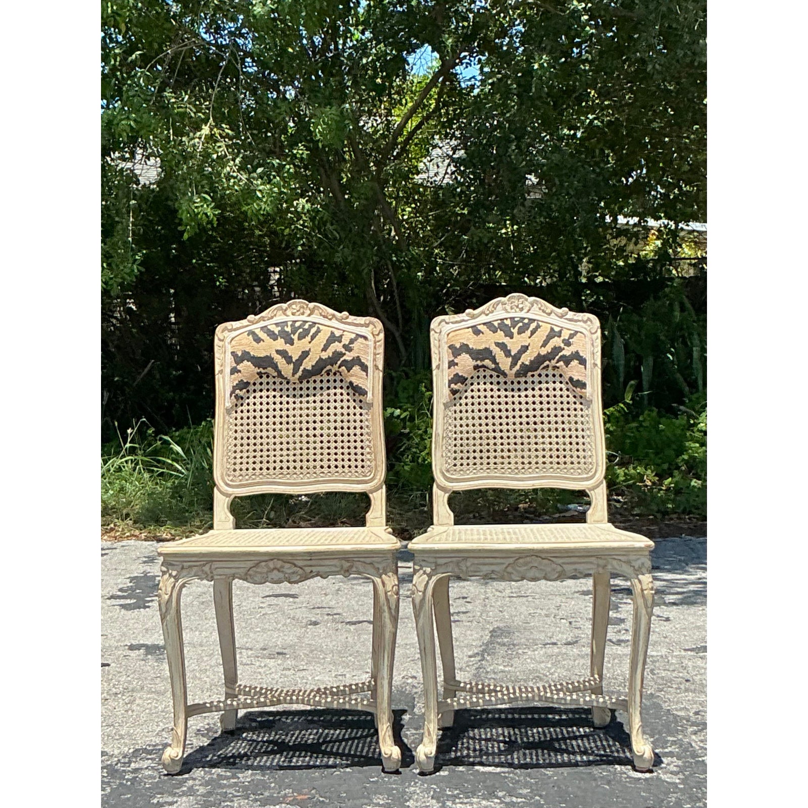 Vintage Regency Cane Side Chairs - A Pair - Side view