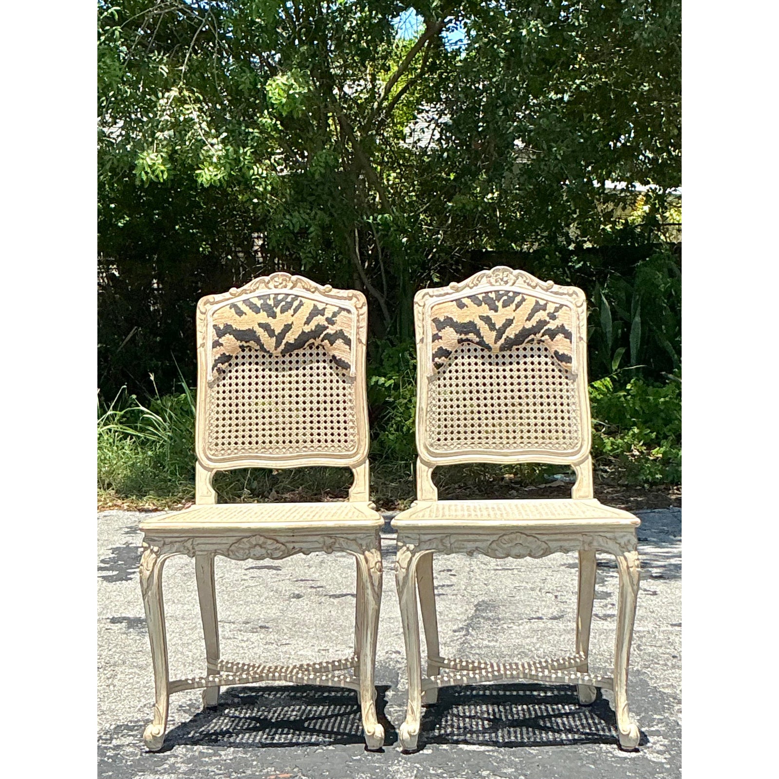 Vintage Regency Cane Side Chairs - A Pair - Top view
