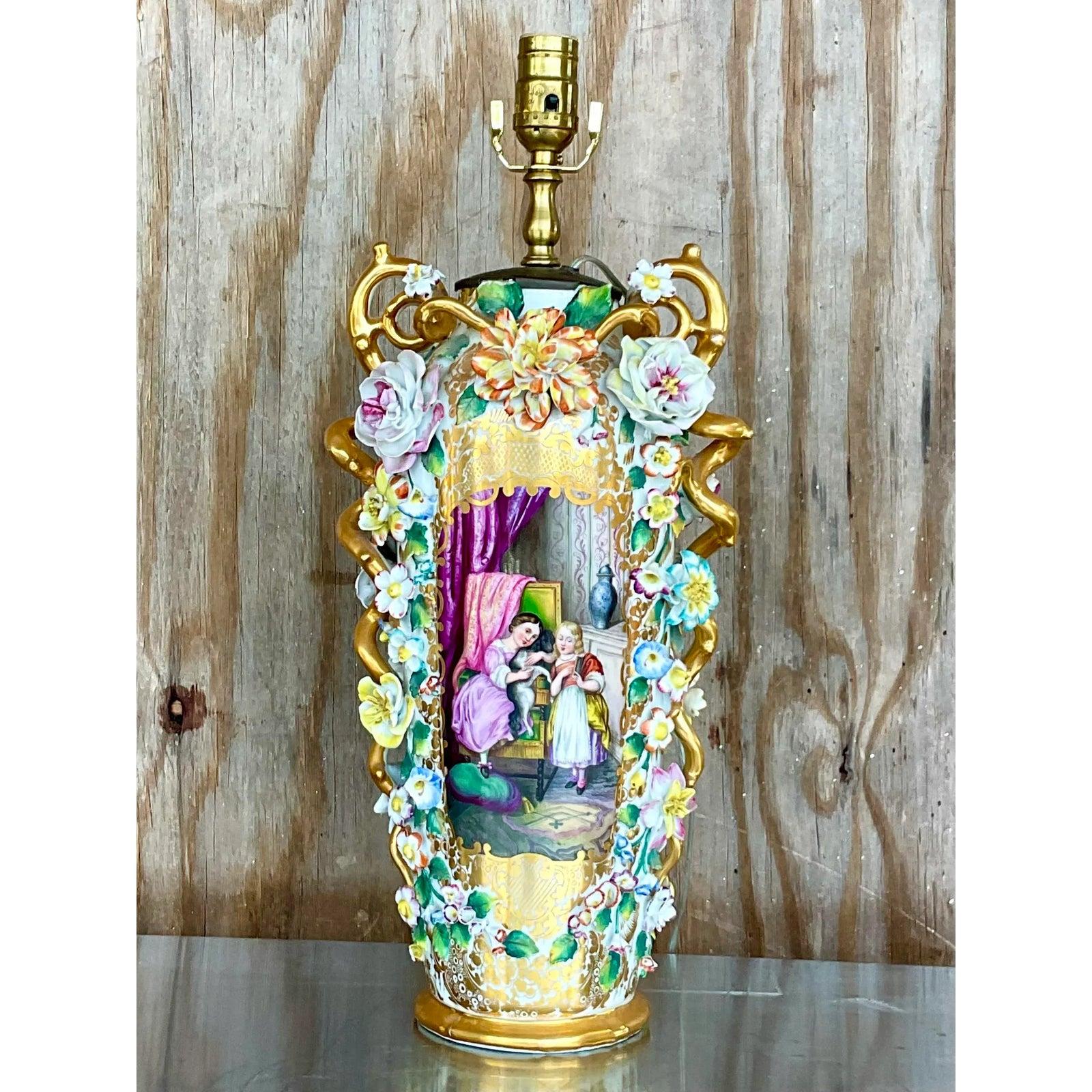 Vintage Regency Capodimonte Table Lamp - Side view