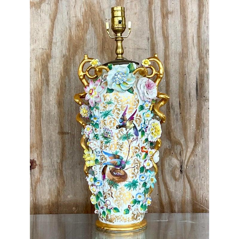 Vintage Regency Capodimonte Table Lamp - Top view