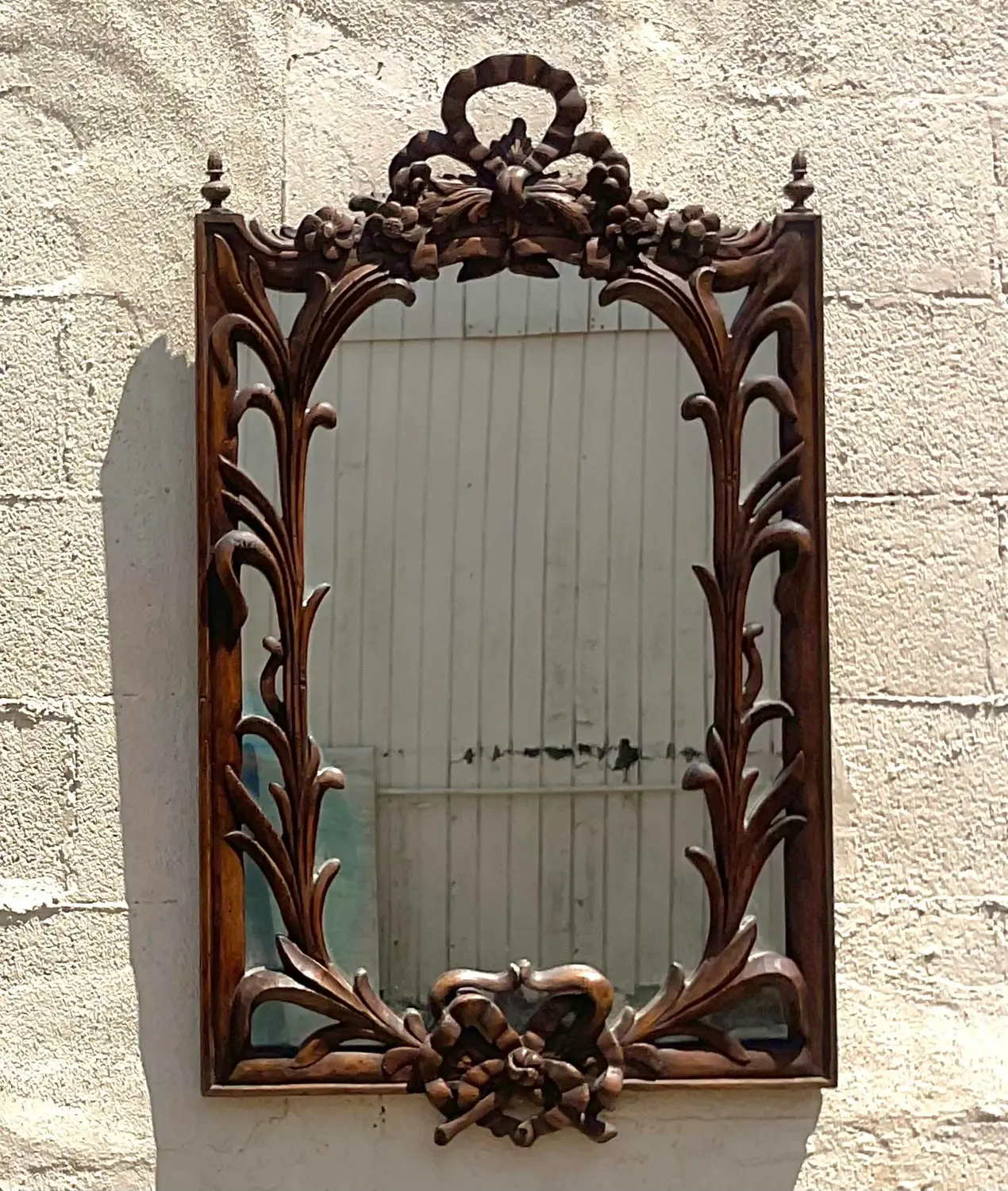 Vintage Regency Carved Bow and Lily Mirror - Top view