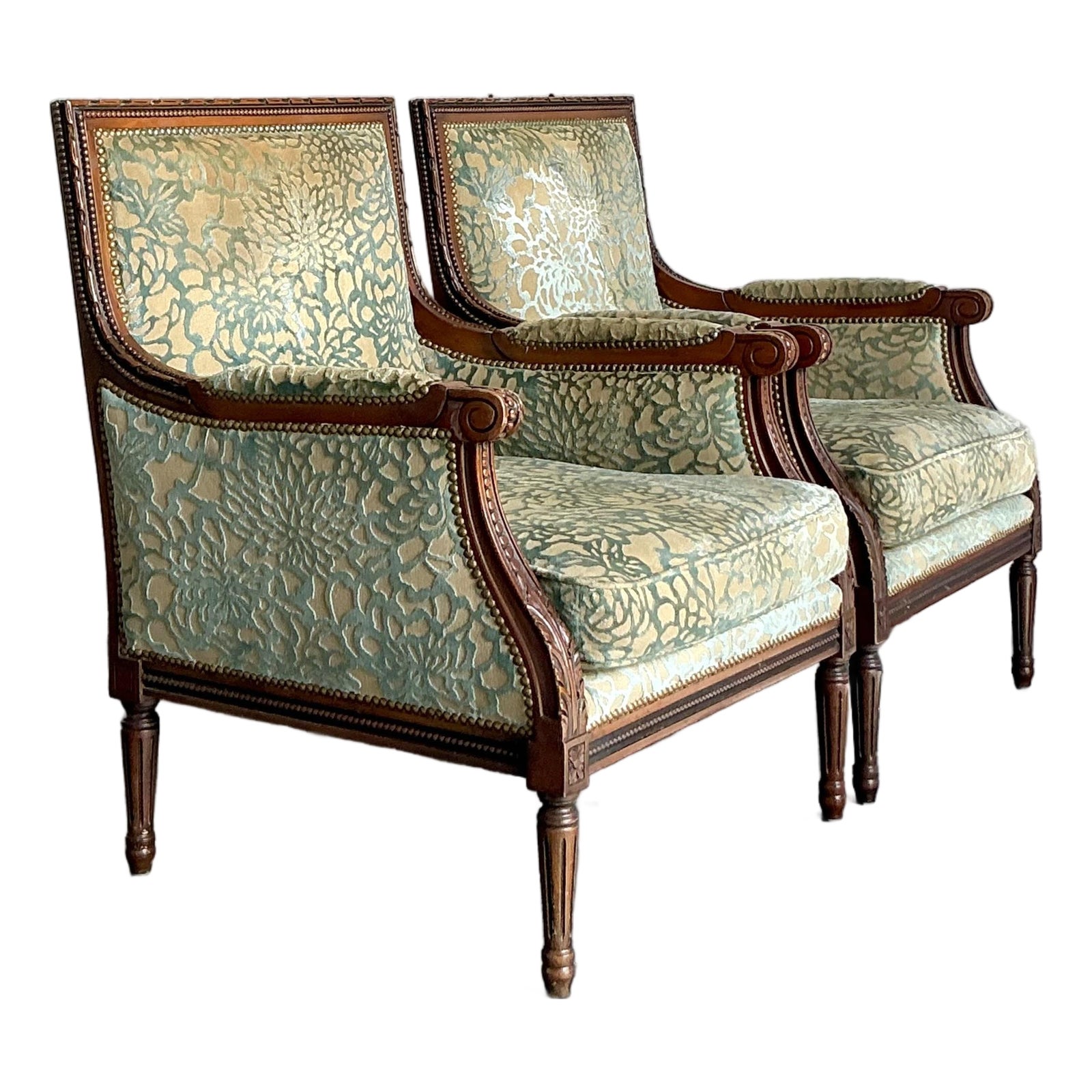 Vintage Regency Carved Detail Bergere Chairs - A Pair - Detail view