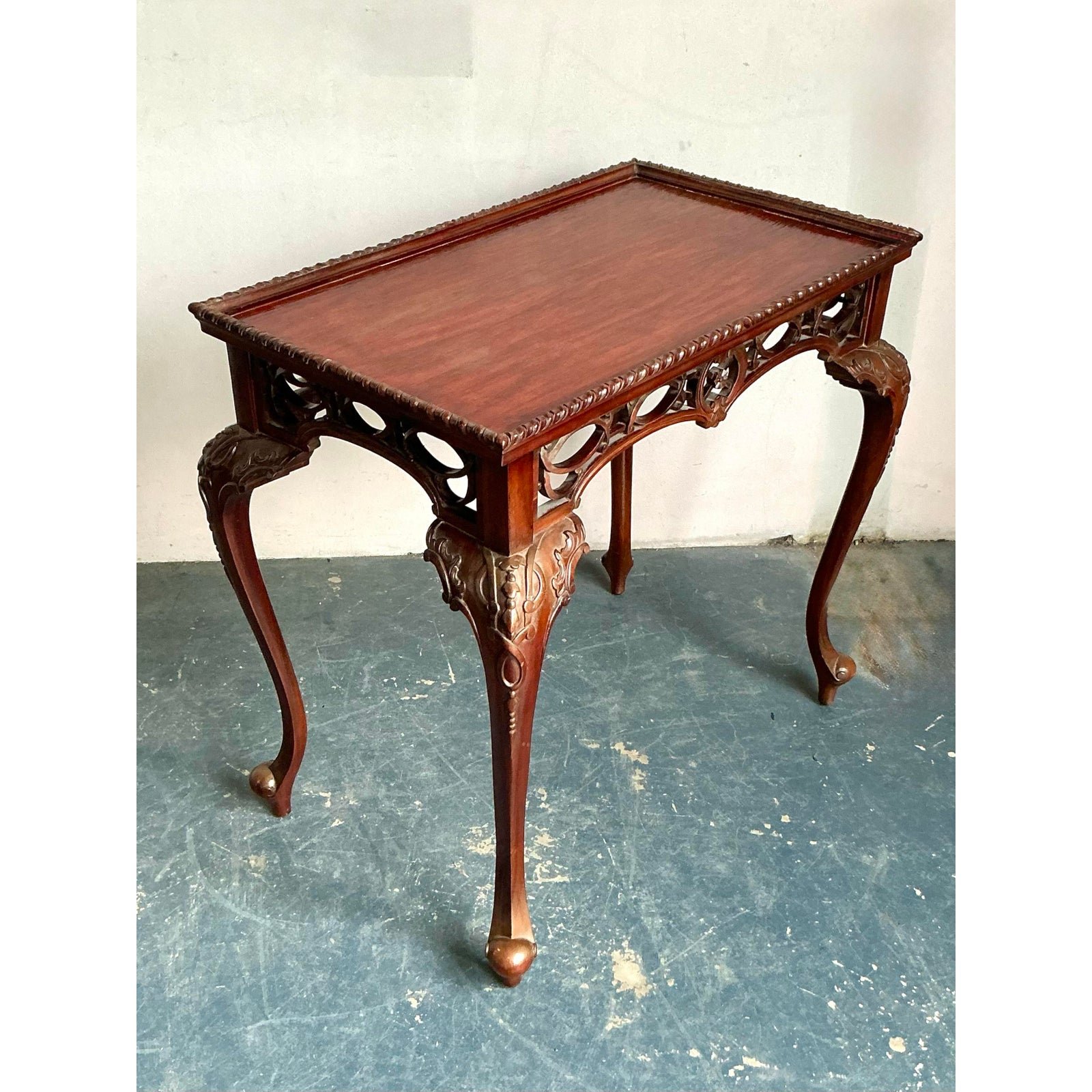 Vintage Regency Carved Fretwork Tea Table - Side view