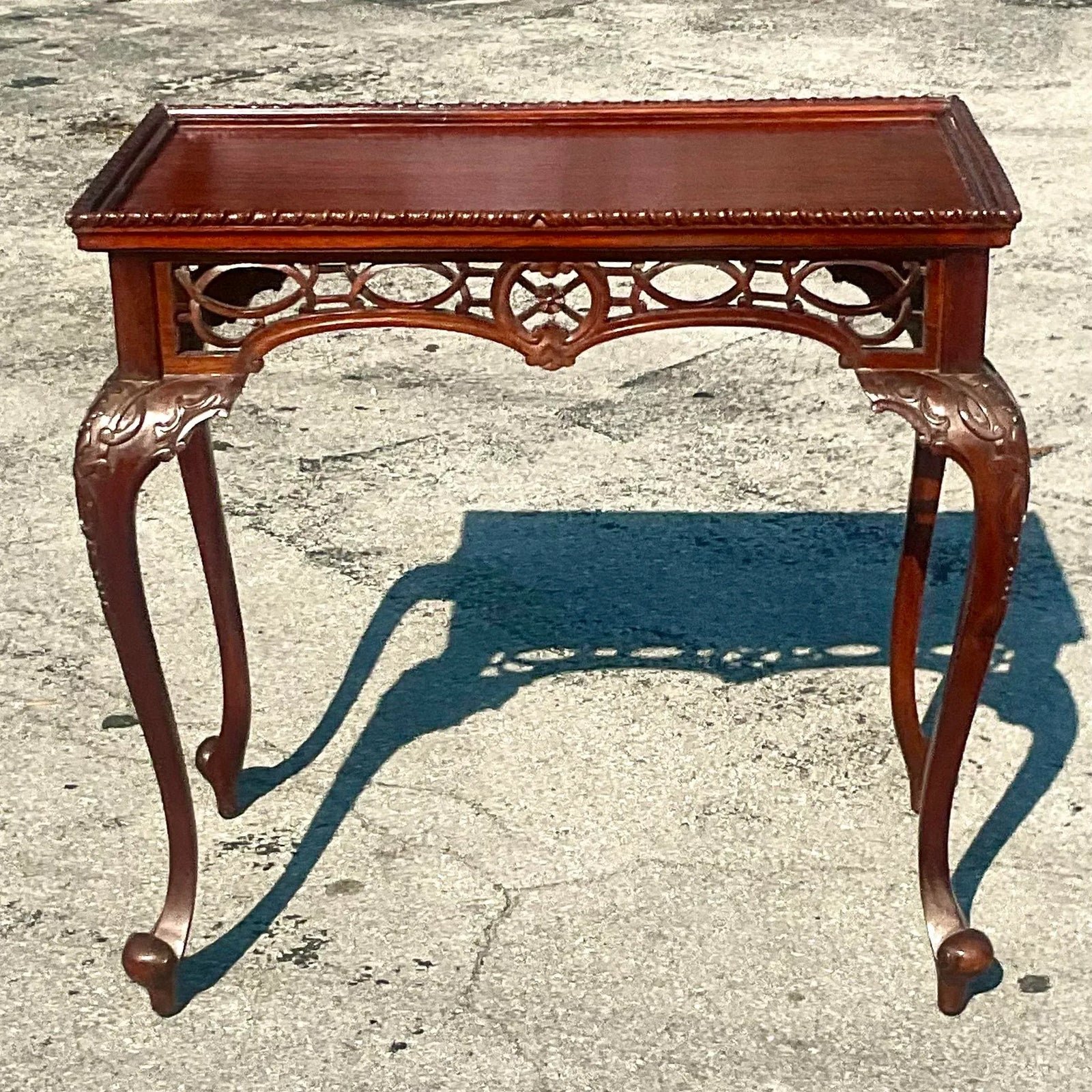 Vintage Regency Carved Fretwork Tea Table - Top view