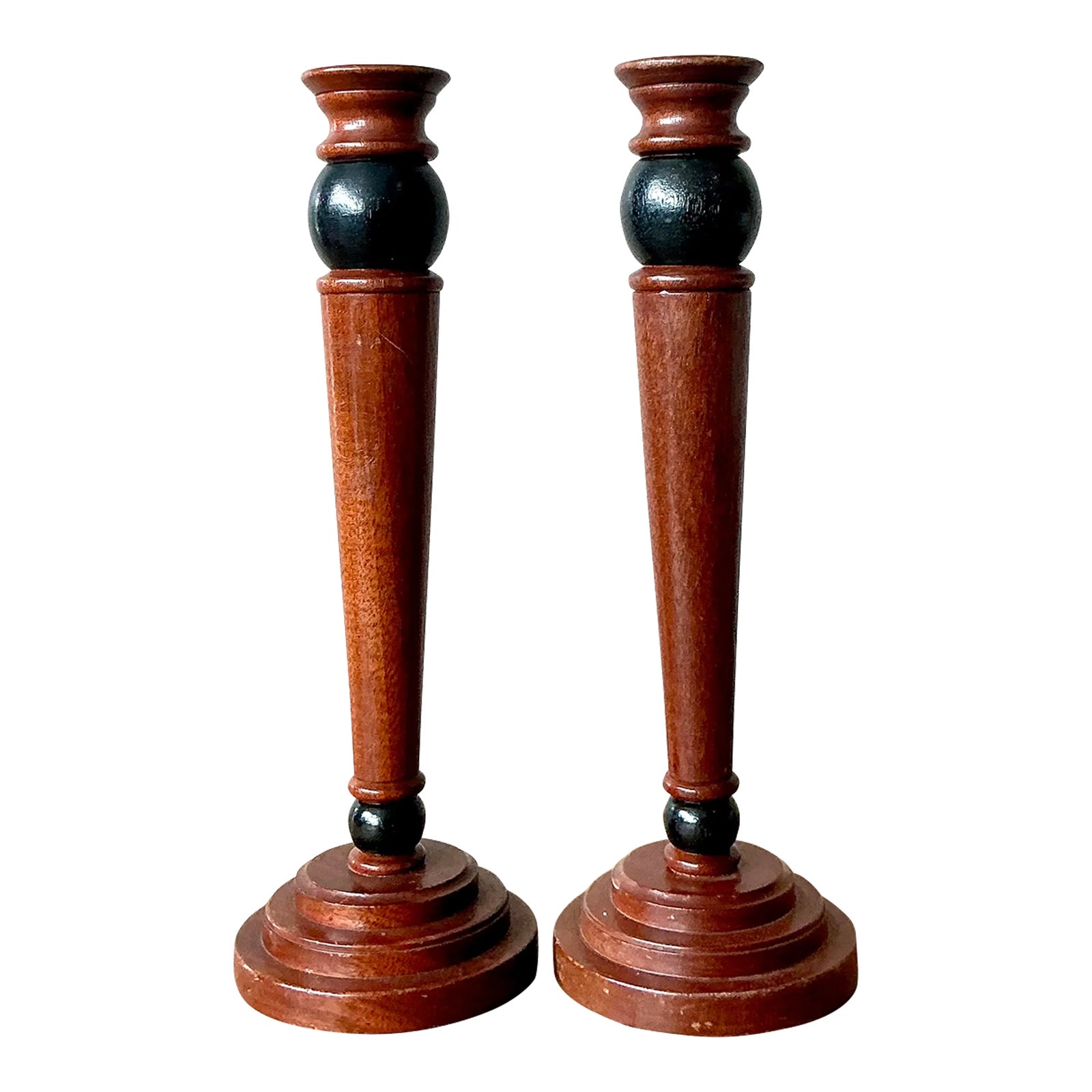 Vintage Regency Carved Pillar Candlesticks - A Pair