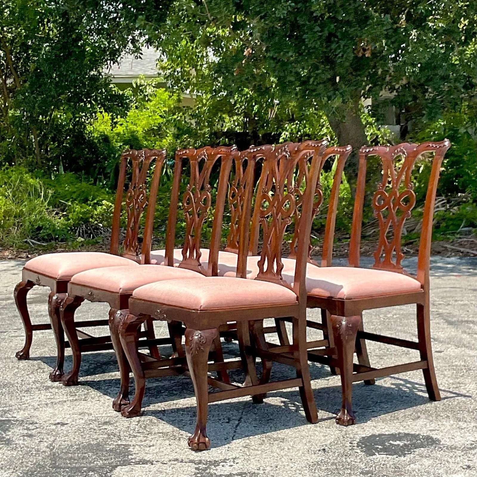 Vintage Regency Carved Ruffle Dining Chairs - Set of 6 - Detail view