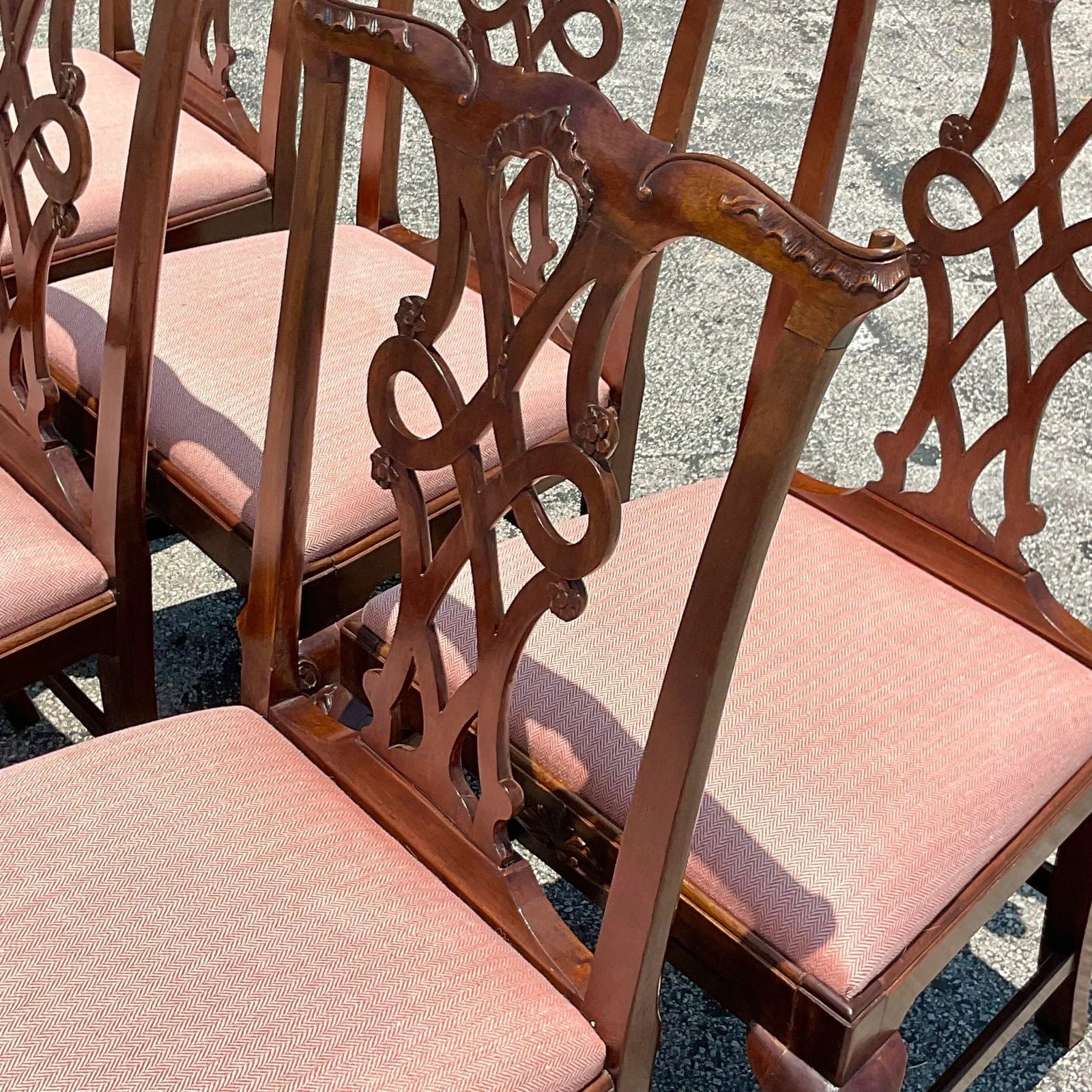 Vintage Regency Carved Ruffle Dining Chairs - Set of 6 - Top view