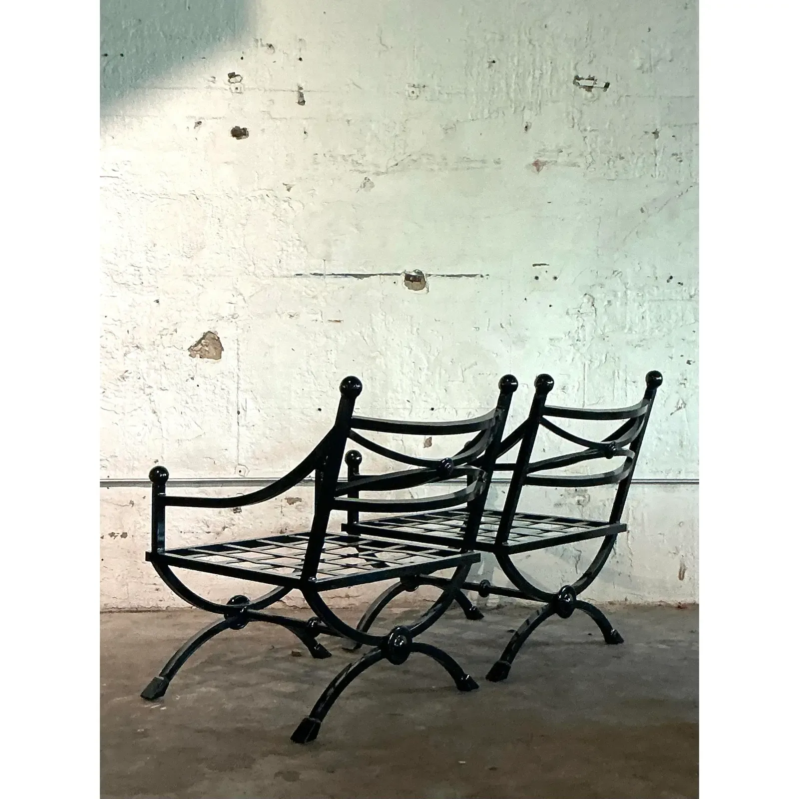 Vintage Regency Cast Aluminum Sloped Arm Lounge Chairs - A Pair - Back view