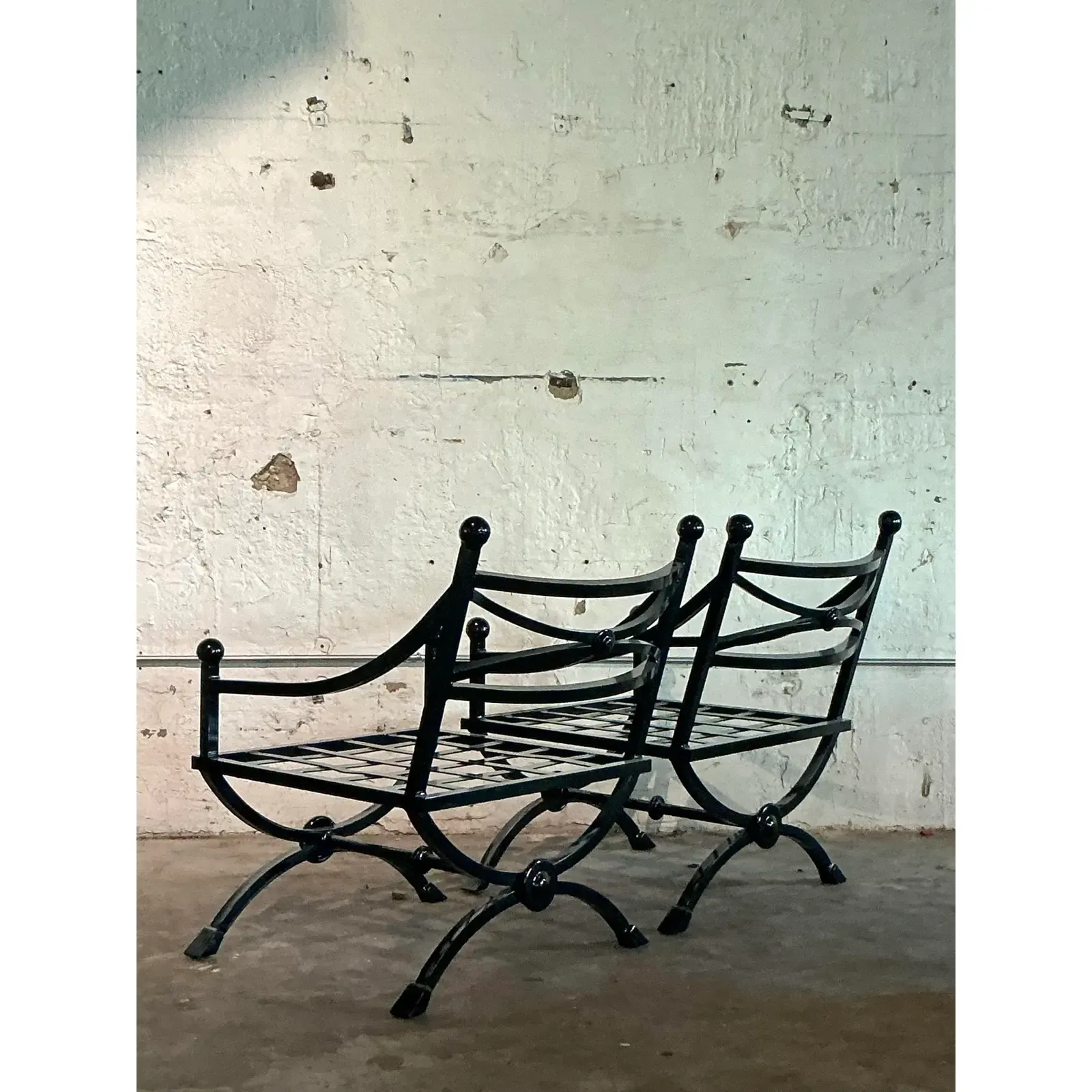 Vintage Regency Cast Aluminum Sloped Arm Lounge Chairs - A Pair - Top view