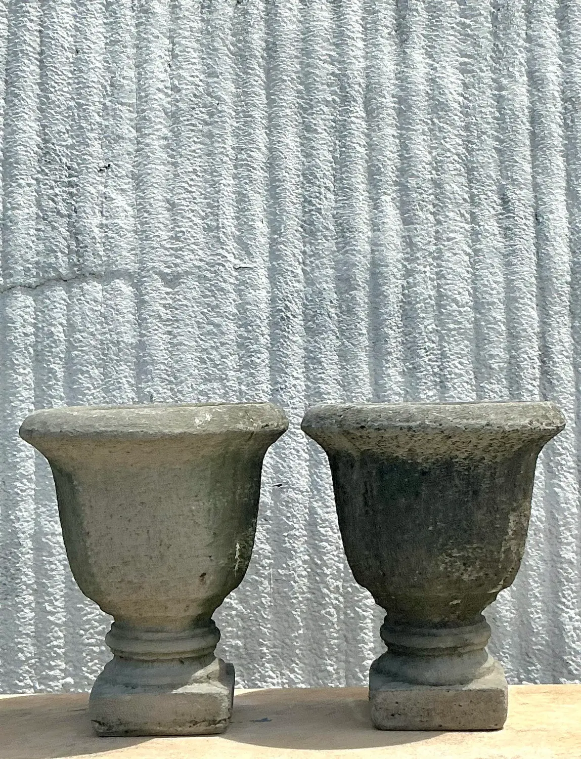 Vintage Regency Cast Cement Planters - A Pair - Side view