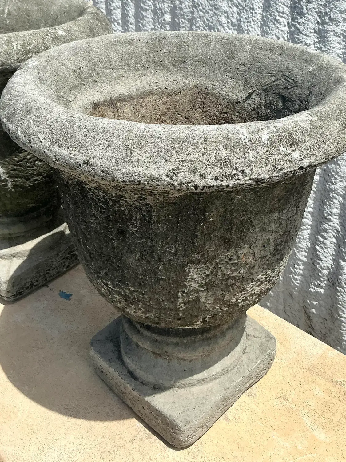 Vintage Regency Cast Cement Planters - A Pair - Top view