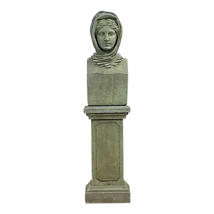 Vintage Regency Cast Concrete Bust of Woman in Hood