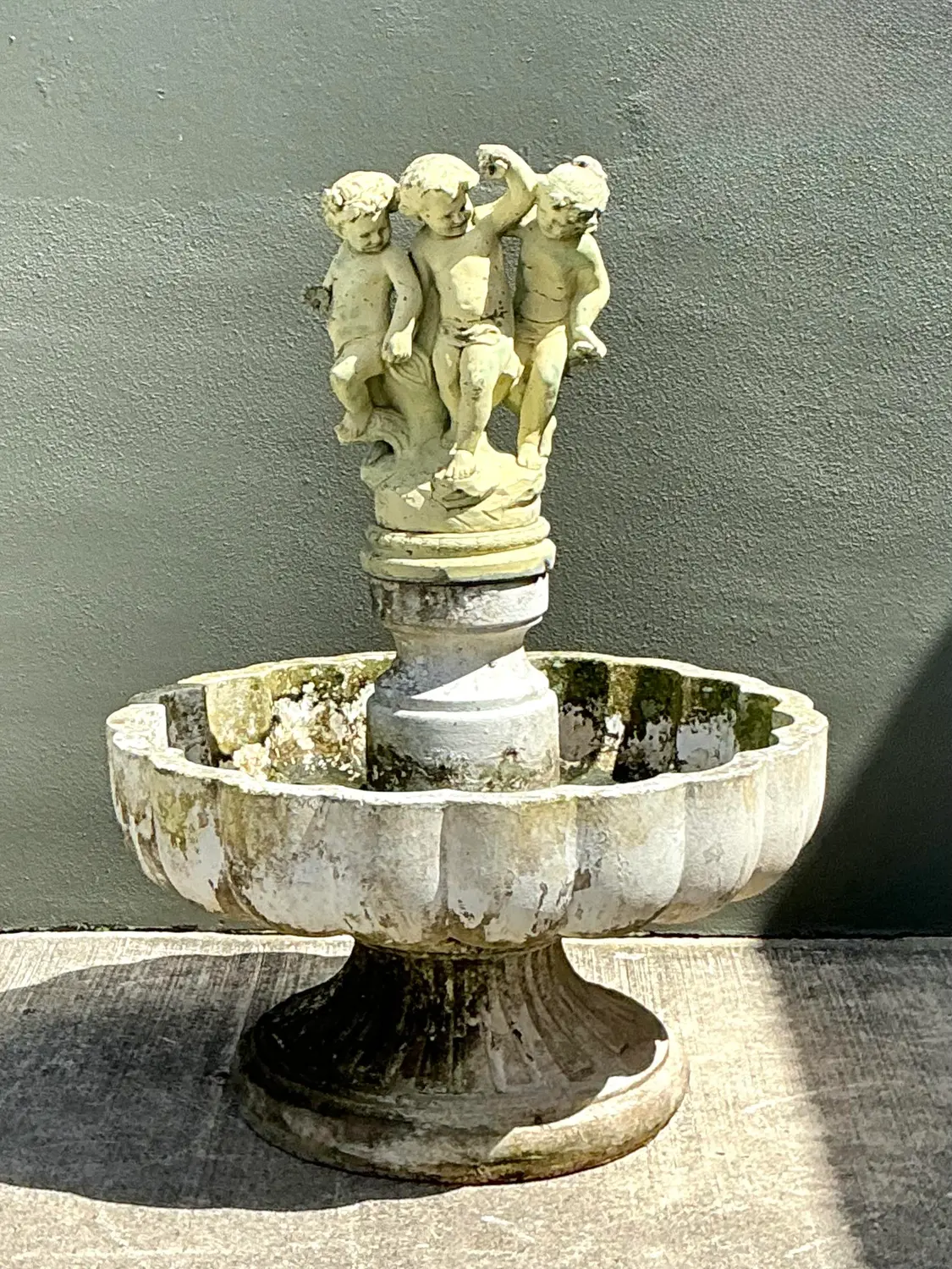 Vintage Regency Cast Concrete Distressed Fountain - Side view