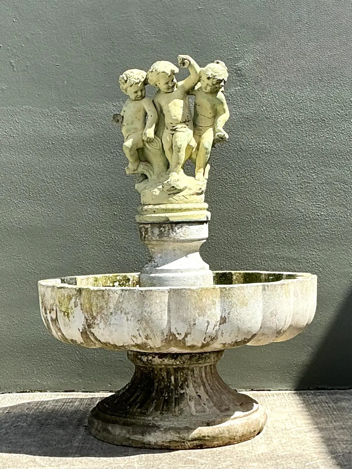 Vintage Regency Cast Concrete Distressed Fountain - Detail view