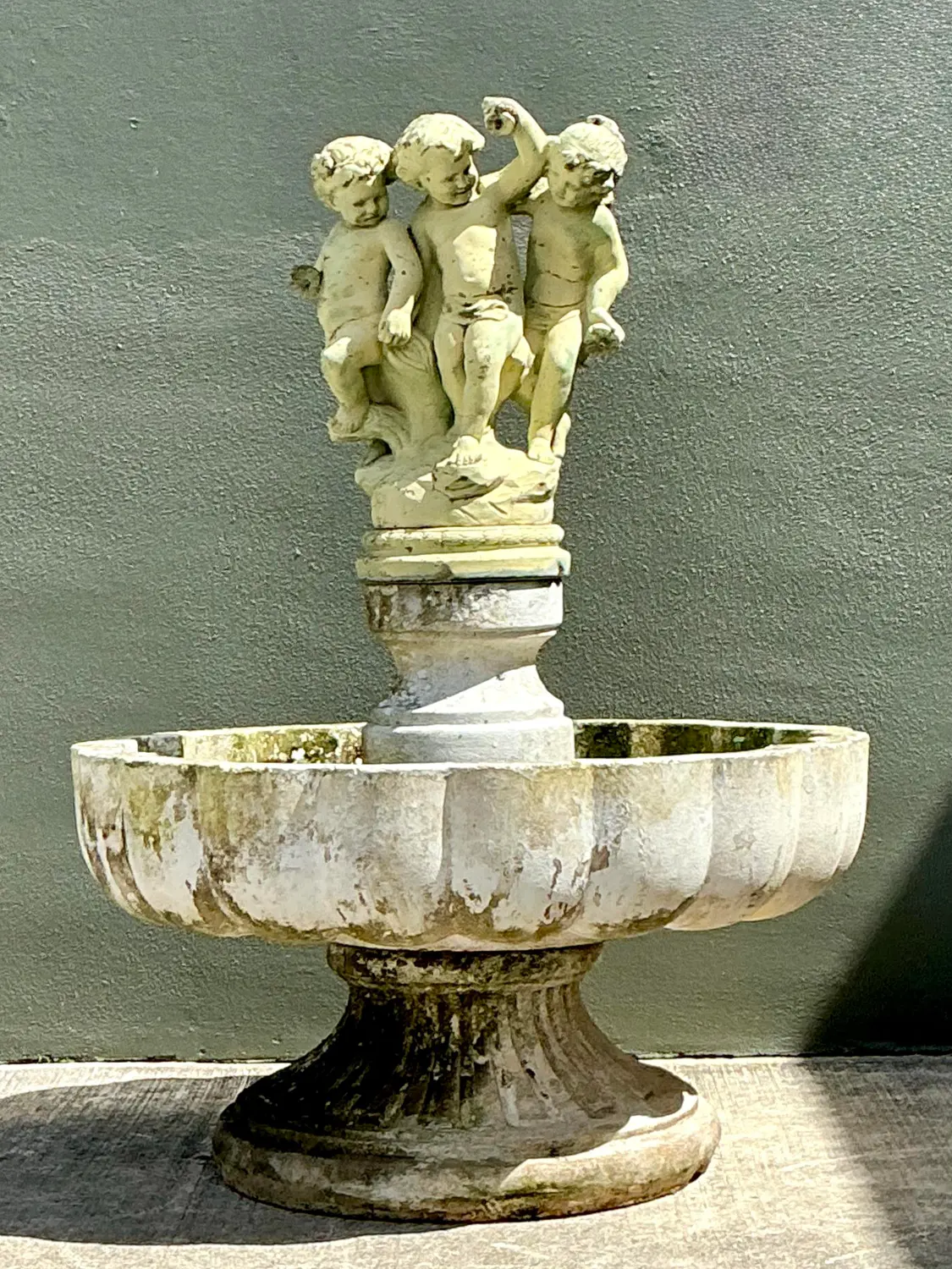 Vintage Regency Cast Concrete Distressed Fountain - Back view