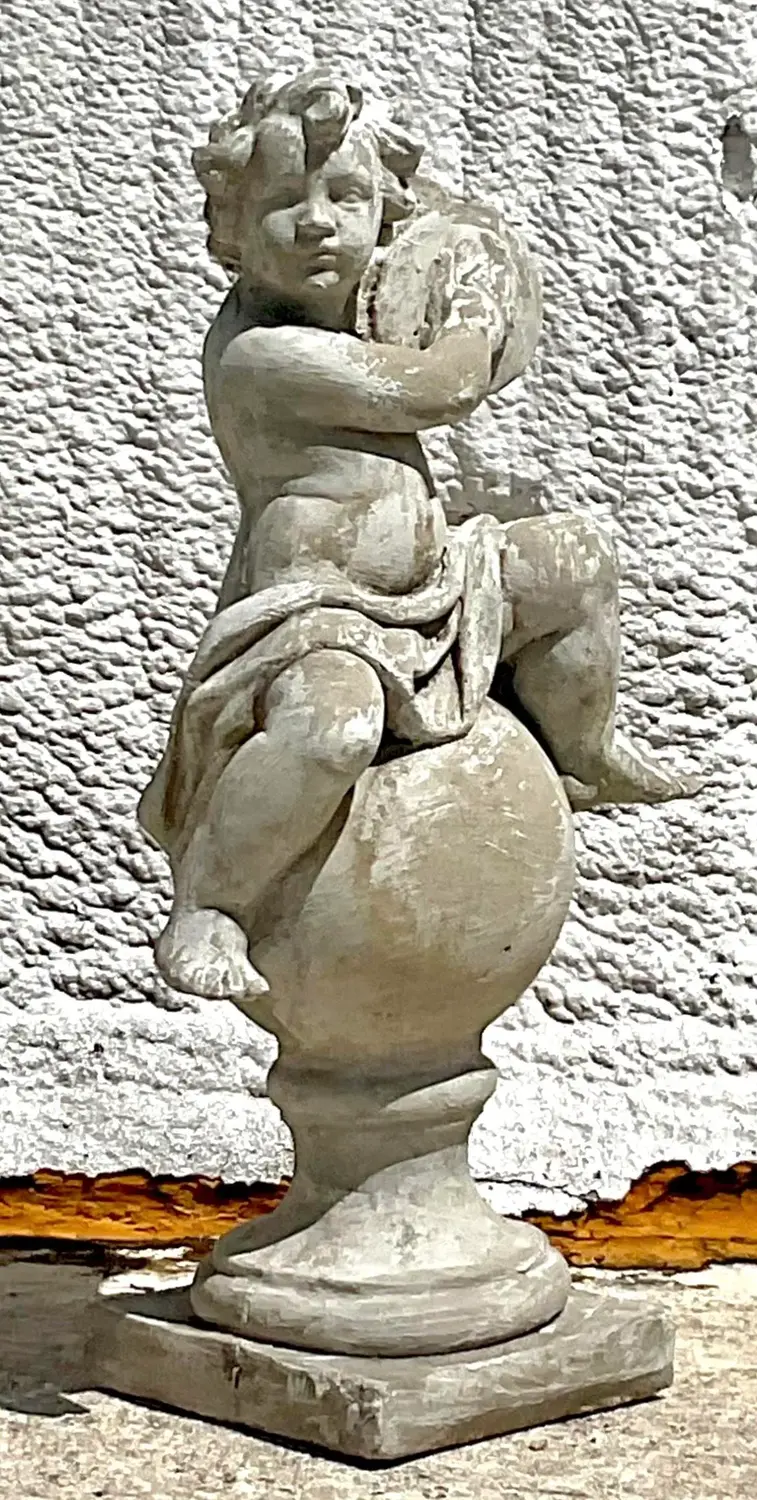 Vintage Regency Cast Concrete Figural Sculpture - Back view