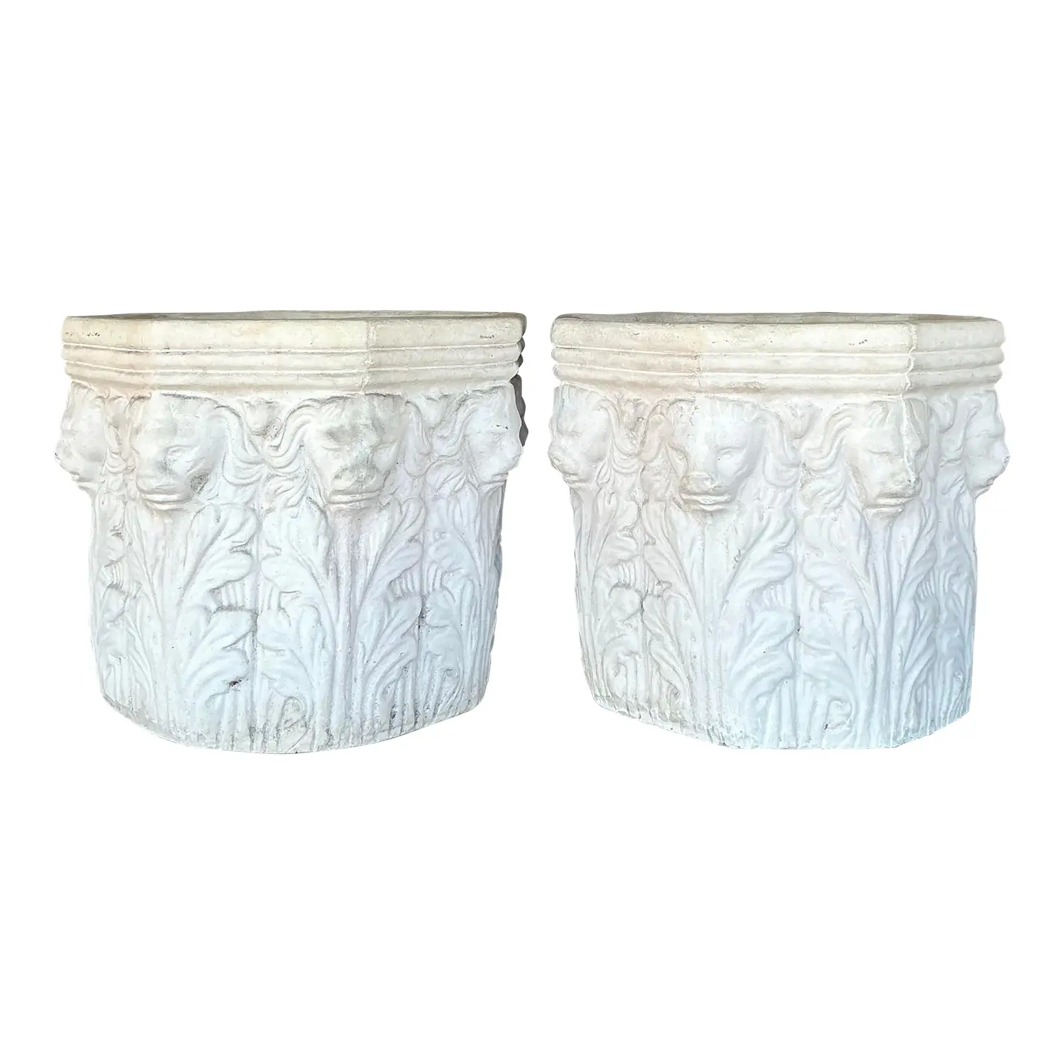 Vintage Regency Cast Concrete Lions Head Planters - Set of 2