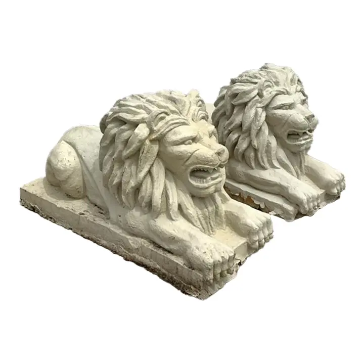 Vintage Regency Cast Concrete Lions - Set of 2