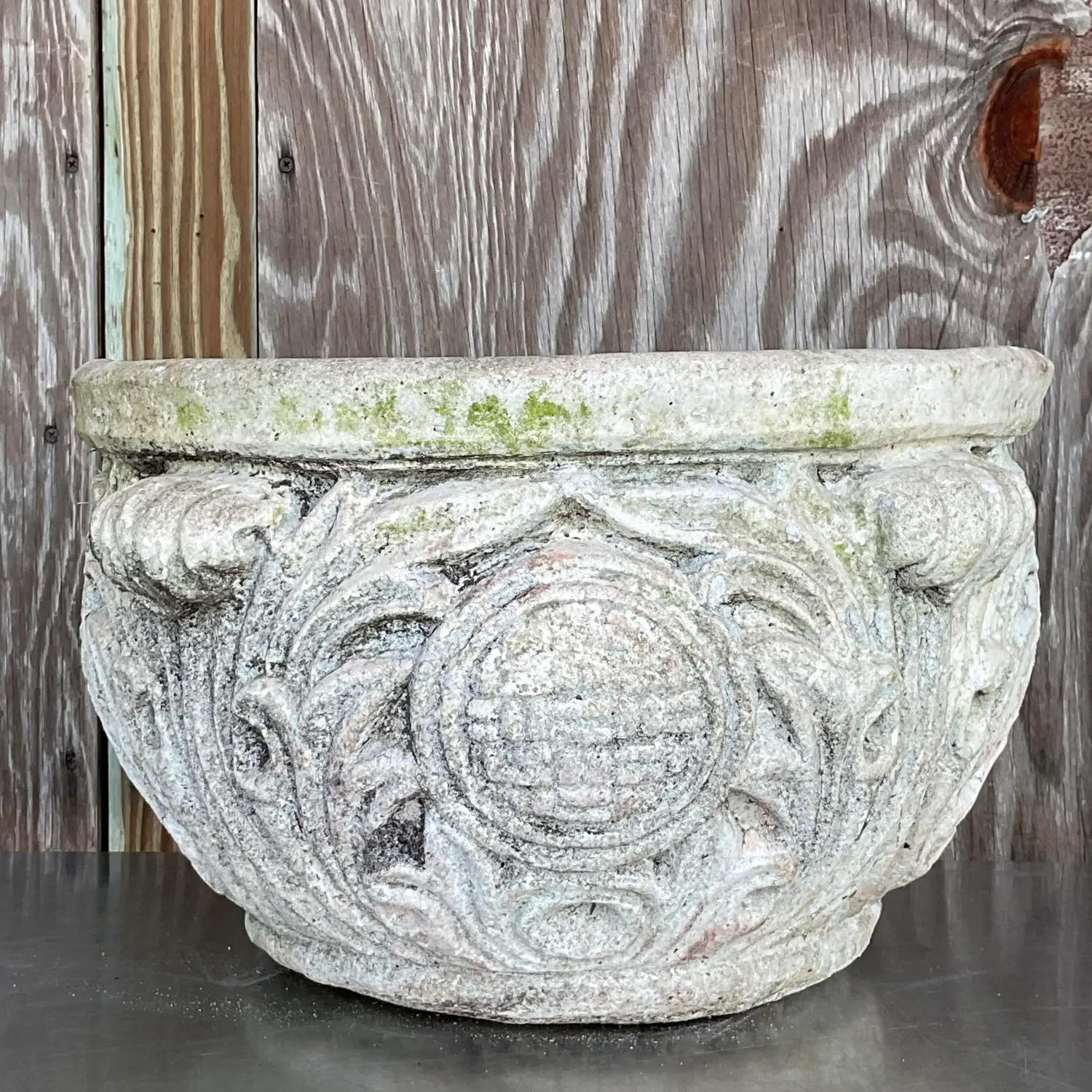 Vintage Regency Cast Concrete Medallion Planter - Back view