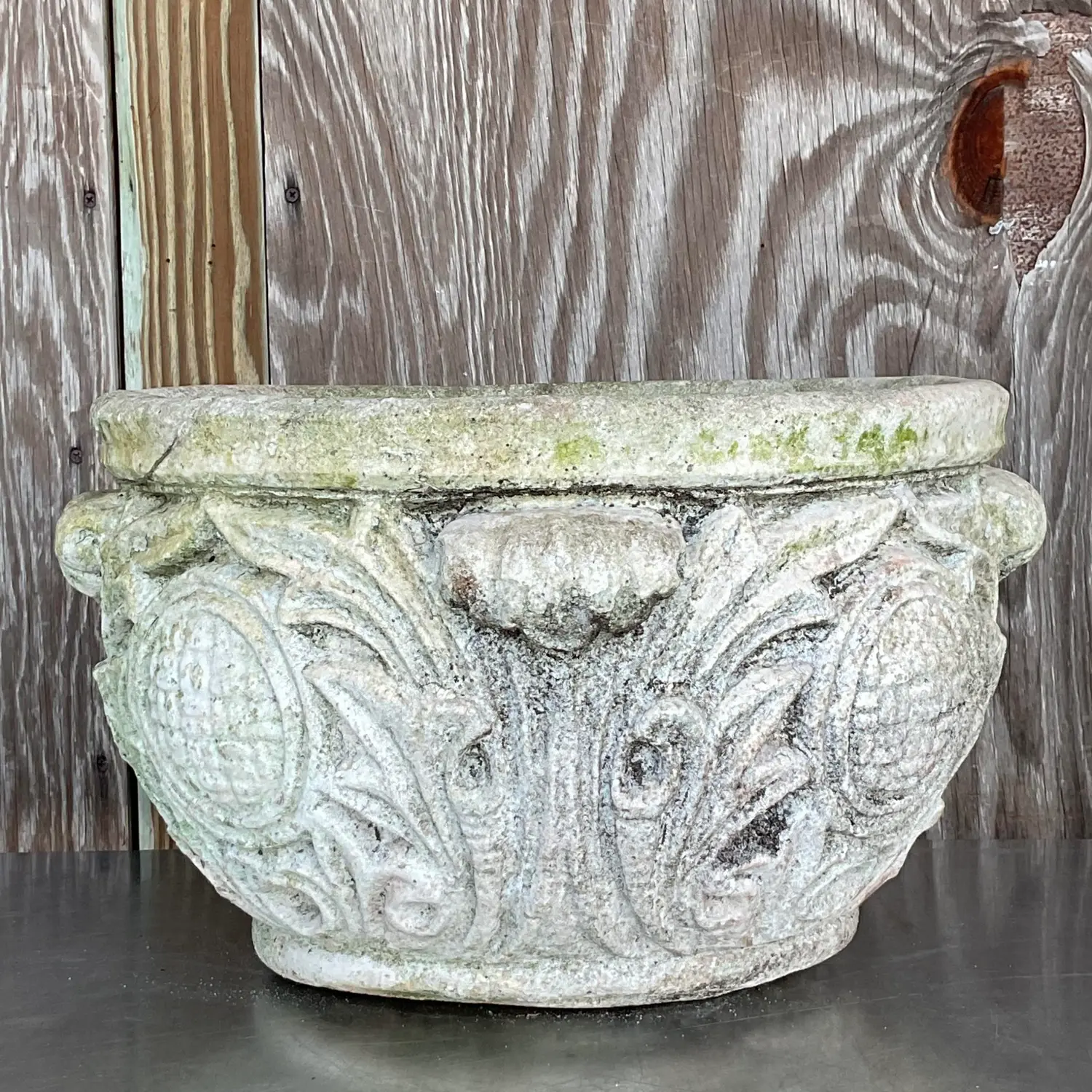 Vintage Regency Cast Concrete Medallion Planter - Top view
