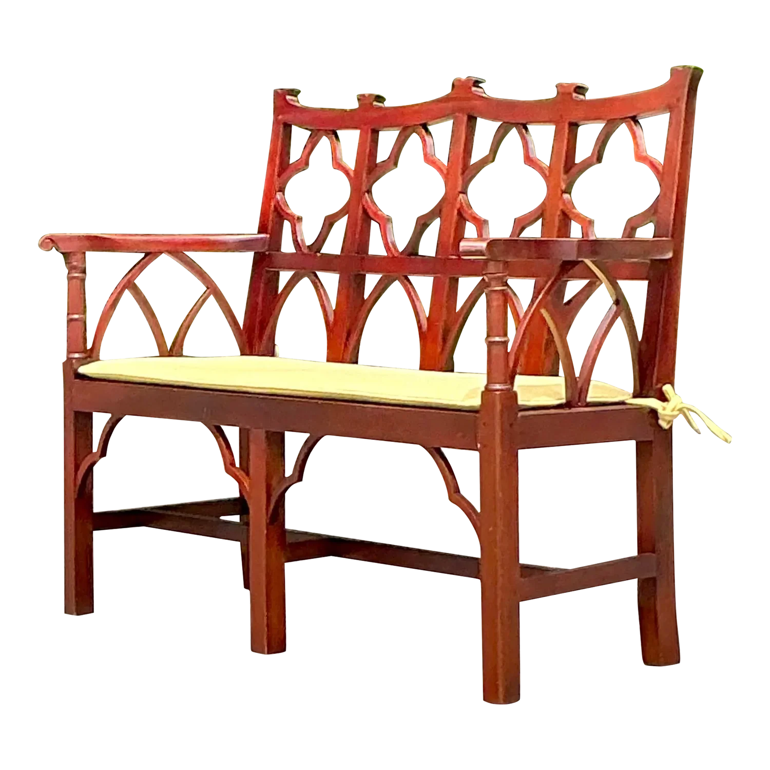 Vintage Regency Chinese Chippendale Wooden Bench - Detail view