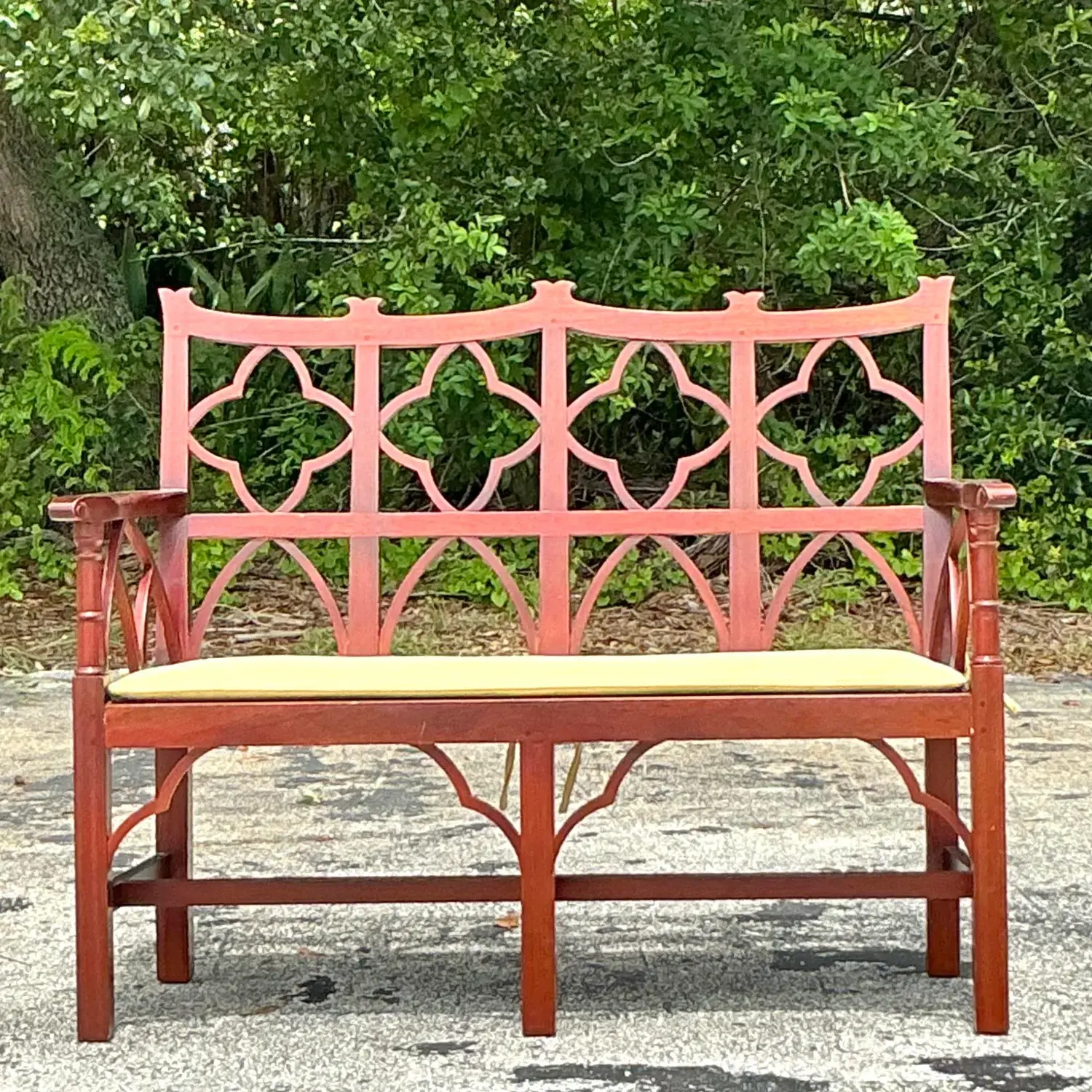 Vintage Regency Chinese Chippendale Wooden Bench - Top view