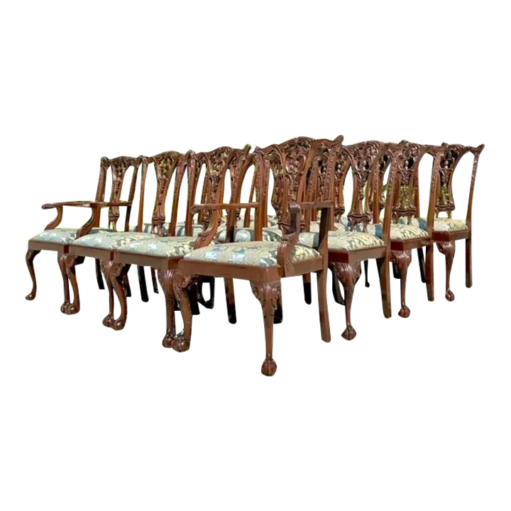 Vintage Regency Chippendale Carved Claw and Ball Dining Chairs - Set of 16