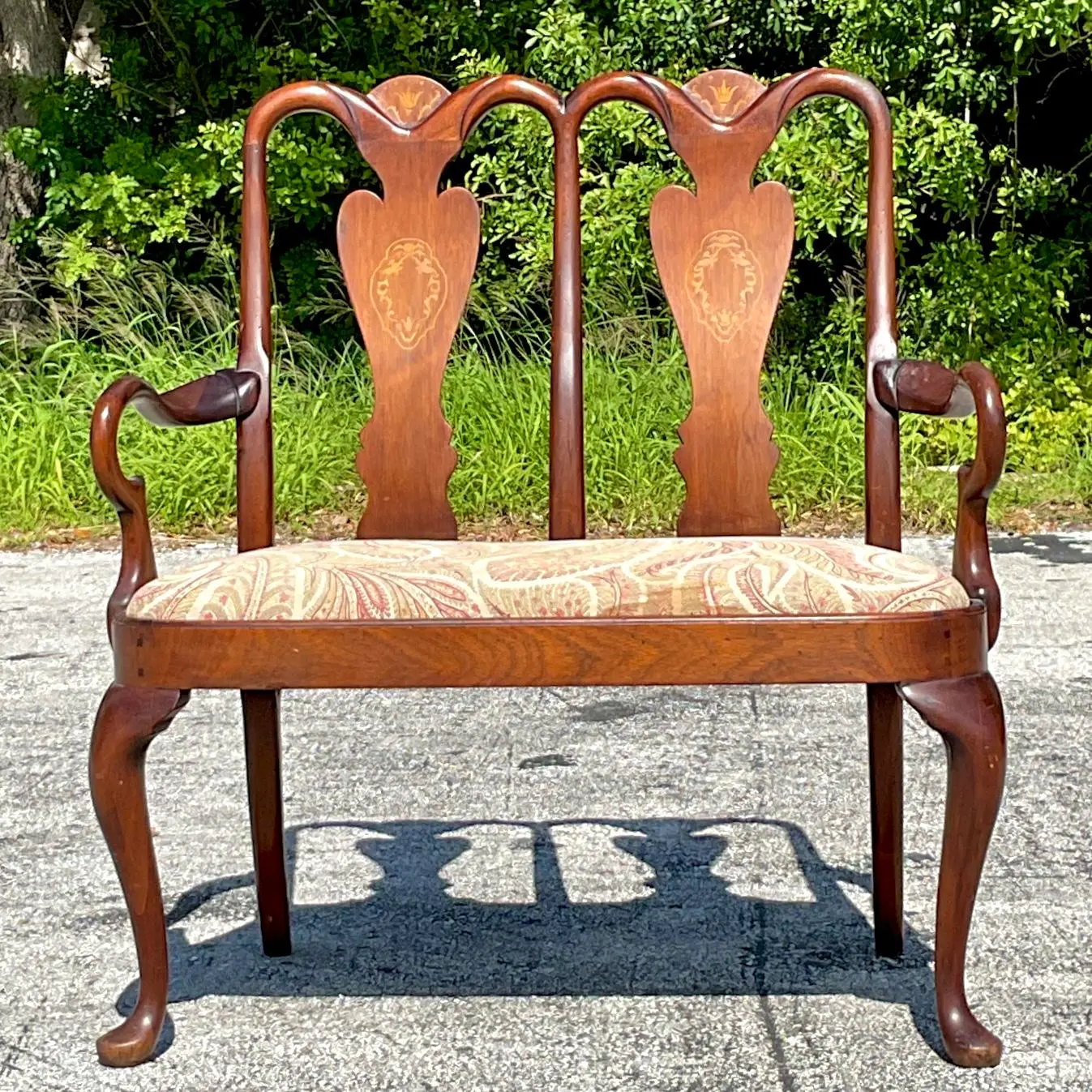 Vintage Regency Chippendale Inlay Settee - Back view