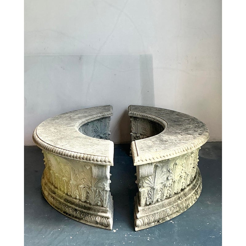 Vintage Regency Concrete Coated Resin Garden Benches - Set of 2 - Back view