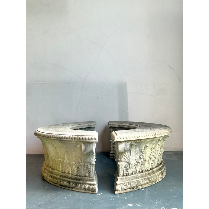 Vintage Regency Concrete Coated Resin Garden Benches - Set of 2 - Side view