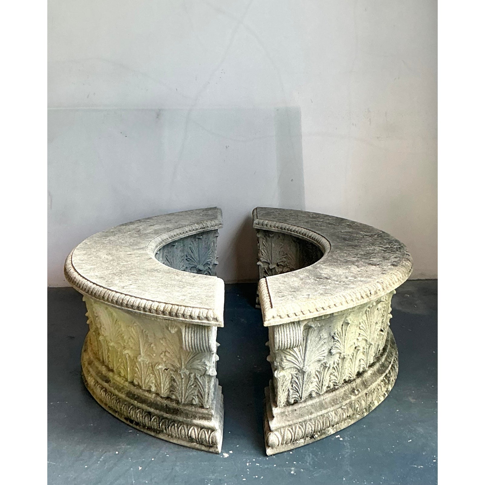 Vintage Regency Concrete Coated Resin Garden Benches - Set of 2 - Top view