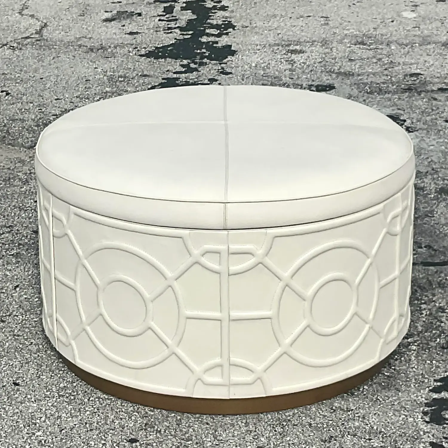 Vintage Regency Currey and Co “Alisa” Leather Storage Ottoman - Side view
