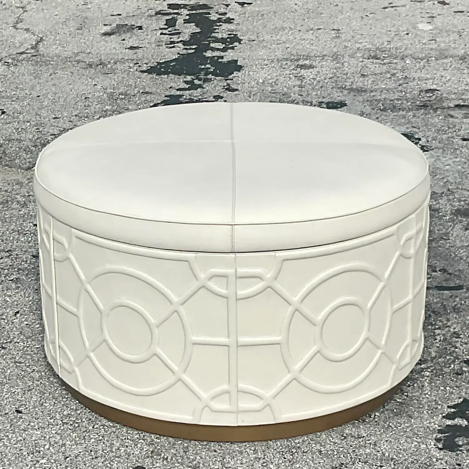 Vintage Regency Currey and Co “Alisa” Leather Storage Ottoman - Top view