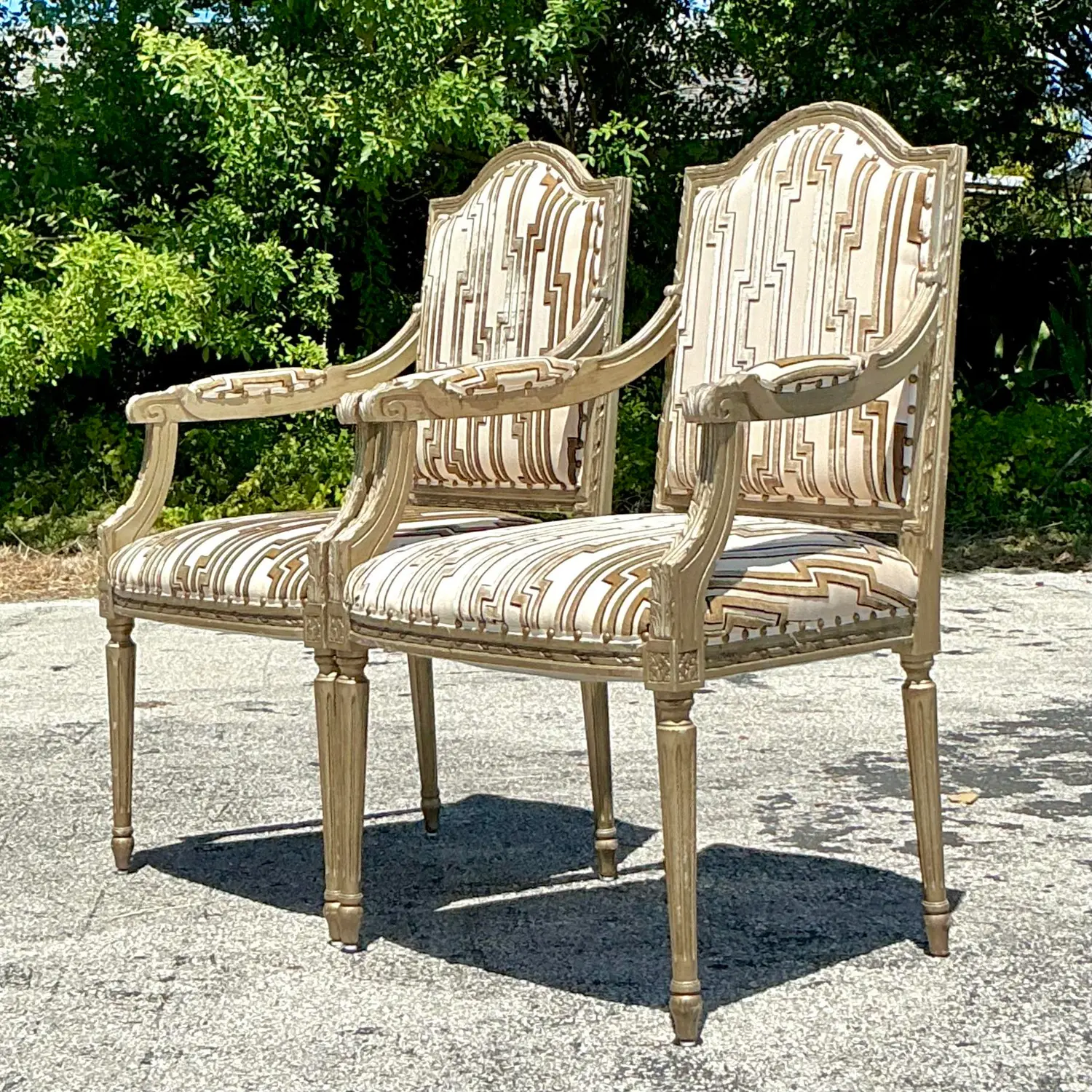Vintage Regency Cut Velvet Bergere Chairs - a Pair - Detail view