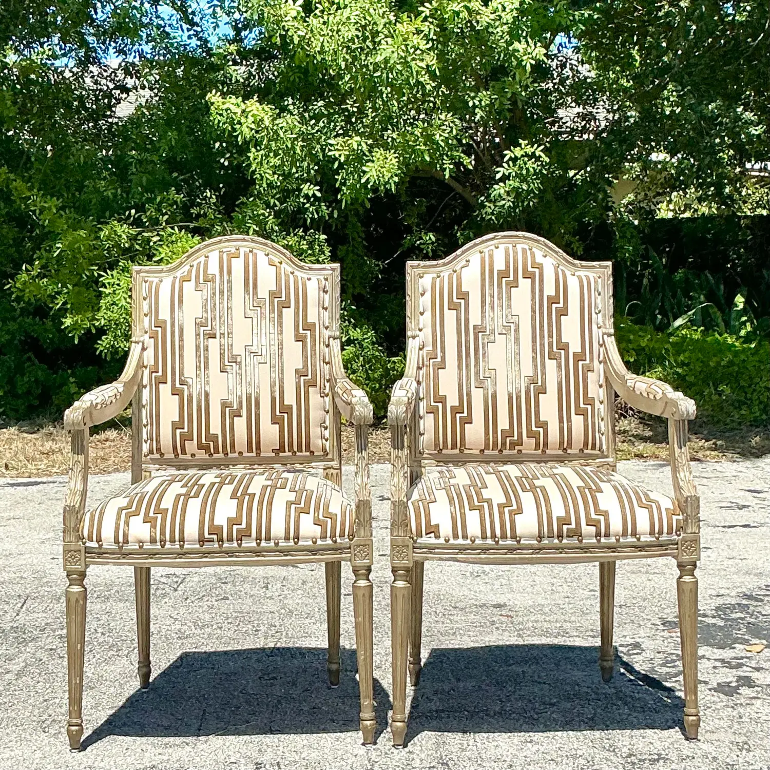 Vintage Regency Cut Velvet Bergere Chairs - a Pair - Top view