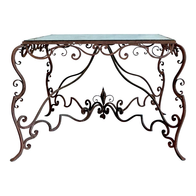 Vintage Regency Distressed Wrought Iron Scroll Dining Table - Detail view
