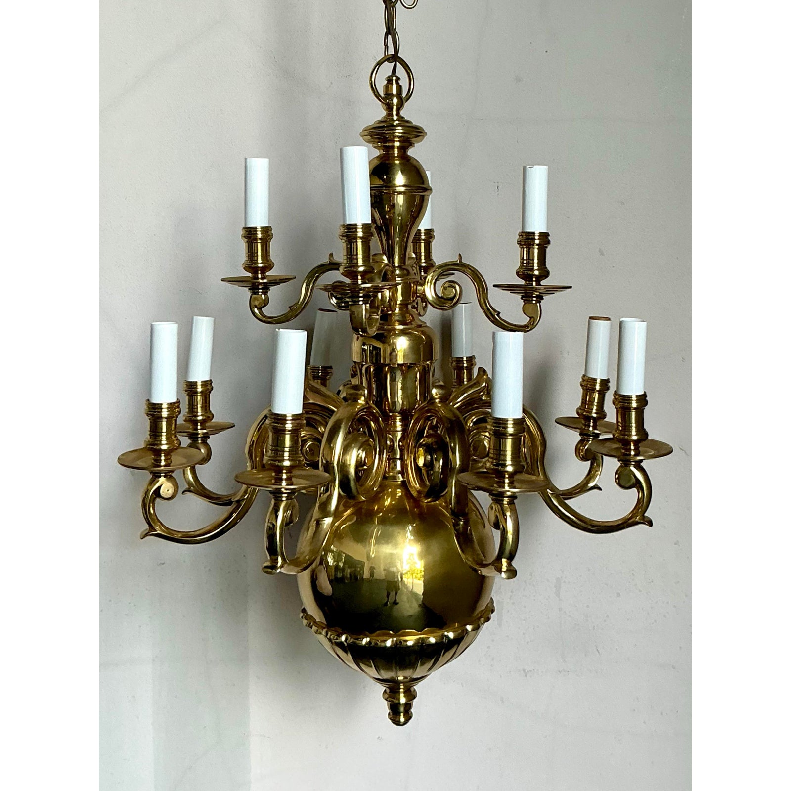 Vintage Regency Dutch Baroque Brass Chandelier - Side view
