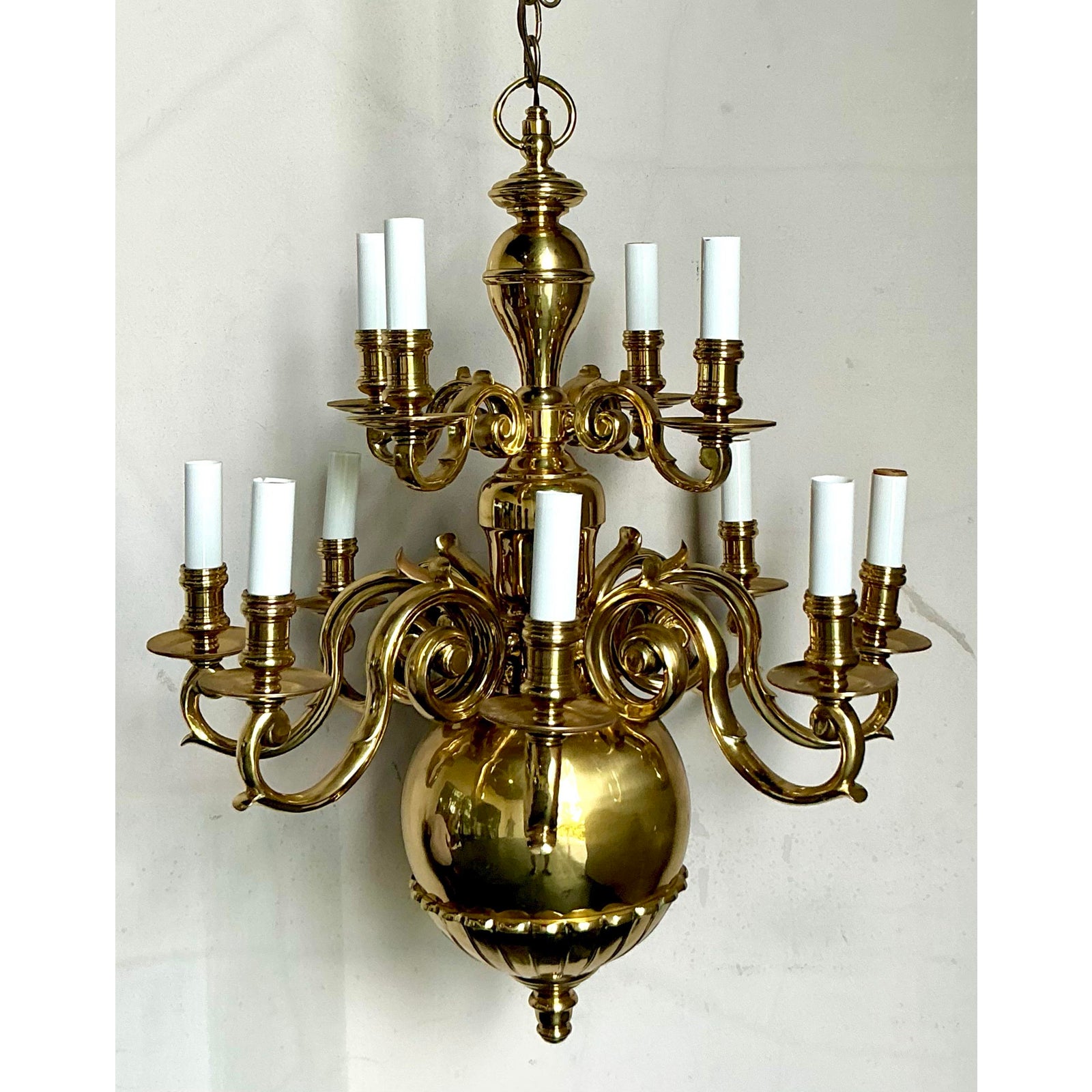 Vintage Regency Dutch Baroque Brass Chandelier - Top view