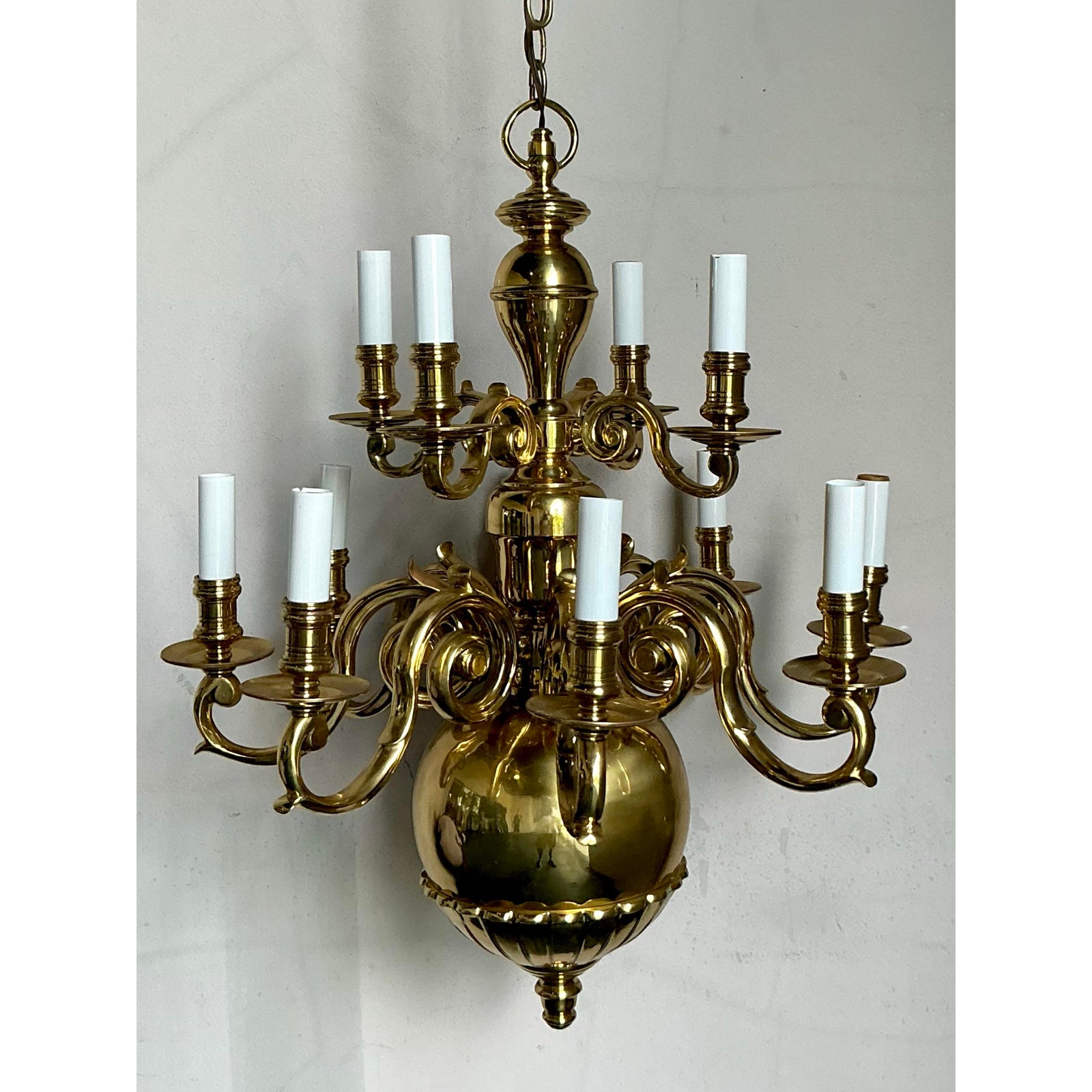 Vintage Regency Dutch Baroque Brass Chandelier - Back view